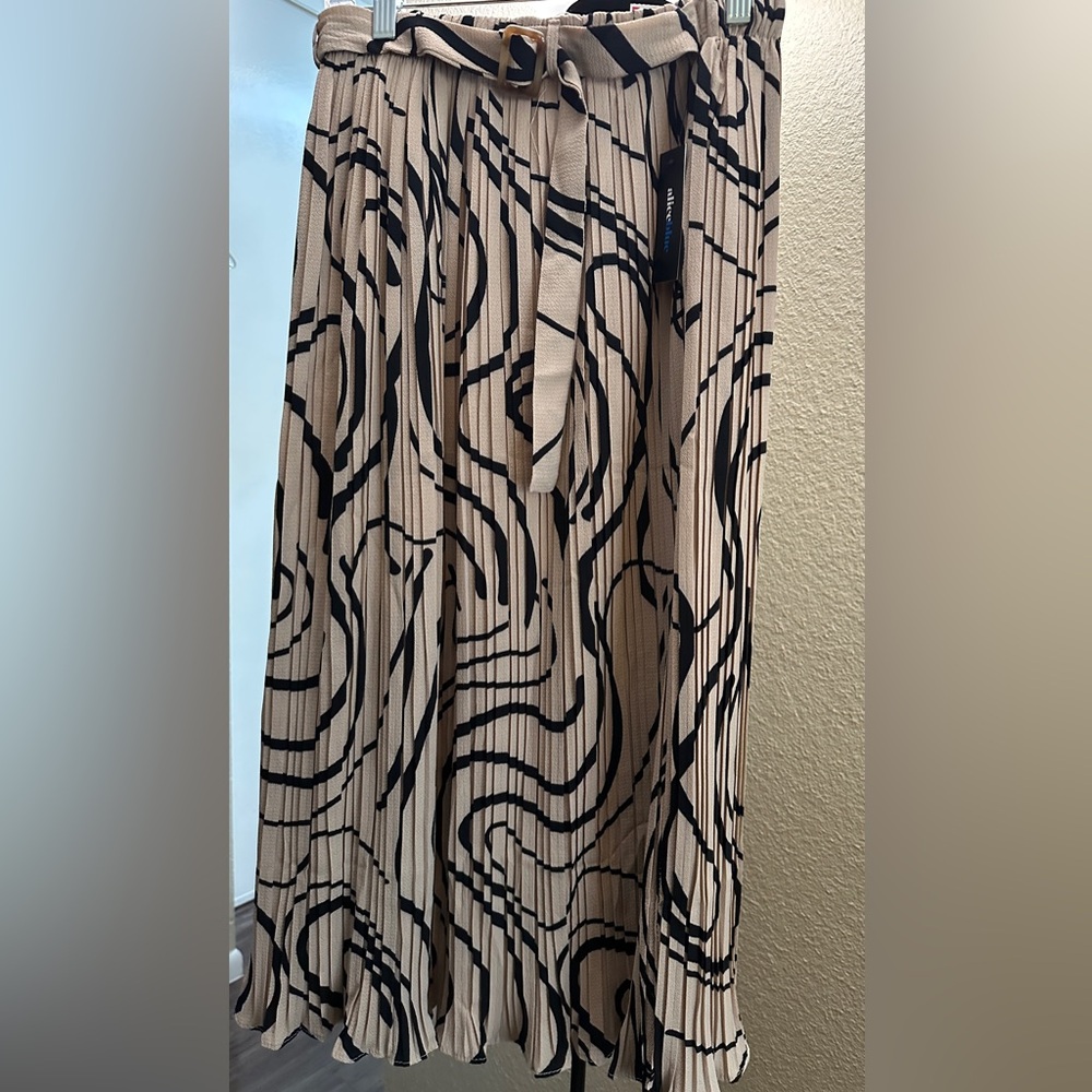 Alice Blue Pleated A-Line Skirt | Abstract Geometric Print
